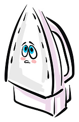 Image showing Emoji of a sad pink-colored ironbox vector or color illustration