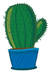 Image showing A dome shaped cactus plant in a blue flower pot vector color dra
