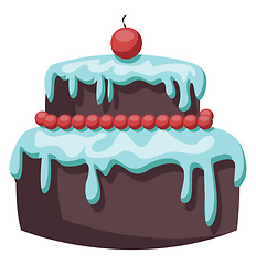 Image showing Brown cake with light blue icing and red cherry vector illustrat