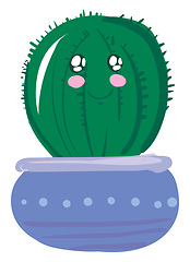 Image showing A smiling cactus plant emoji appears from a decorated blue flowe