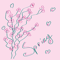 Image showing Line art of the spring season with few trees and leaves vector o