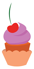 Image showing A yummy looking cupcake with icing and cherry on top vector colo