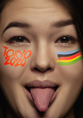 Image showing Asian young woman\'s close up portrait on bright background, Tokyo 2020