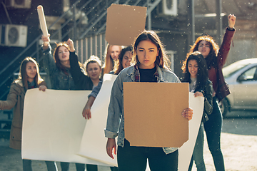 Image showing Young people protesting of women rights and equality on the street