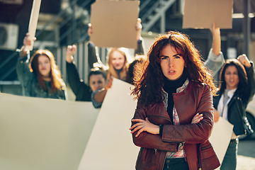 Image showing Young people protesting of women rights and equality on the street