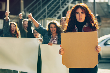 Image showing Young people protesting of women rights and equality on the street