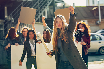 Image showing Young people protesting of women rights and equality on the street