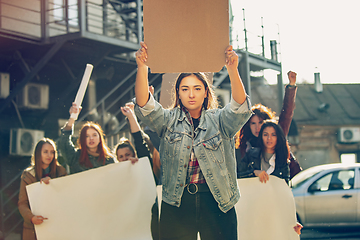 Image showing Young people protesting of women rights and equality on the street