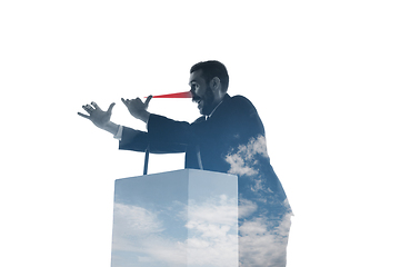 Image showing Speaker, coach or chairman during politician speech on white background