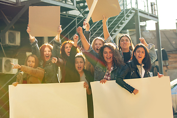 Image showing Young people protesting of women rights and equality on the street