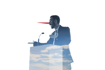 Image showing Speaker, coach or chairman during politician speech on white background