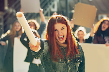 Image showing Young people protesting of women rights and equality on the street