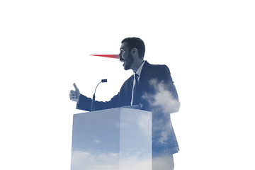 Image showing Speaker, coach or chairman during politician speech on white background