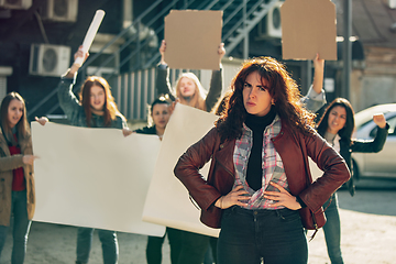 Image showing Young people protesting of women rights and equality on the street