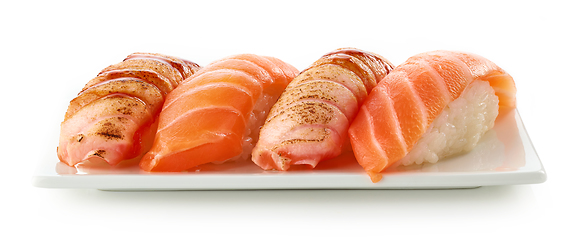 Image showing plate of salmon sushi