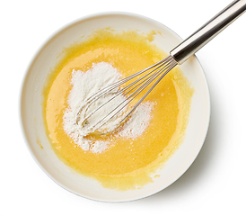 Image showing bowl of mixed egg yolks and sugar with corn starch