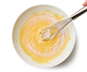 Image showing bowl of mixed egg yolks and sugar with corn starch