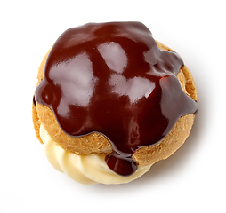 Image showing cream puff covered with melted chocolate