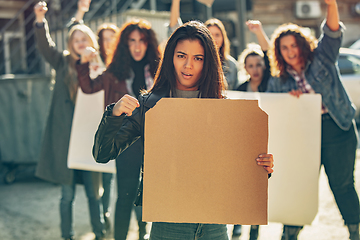 Image showing Young people protesting of women rights and equality on the street