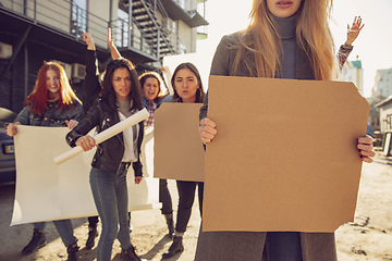 Image showing Young people protesting of women rights and equality on the street