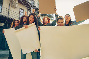 Image showing Young people protesting of women rights and equality on the street