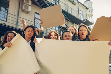 Image showing Young people protesting of women rights and equality on the street