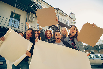 Image showing Young people protesting of women rights and equality on the street