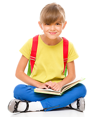 Image showing Portrait of a cute little schoolgirl with backpack