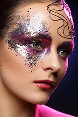 Image showing beautiful woman with bright makeup with glitter