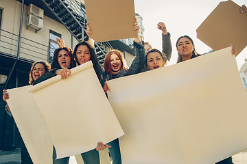 Image showing Young people protesting of women rights and equality on the street