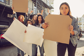 Image showing Young people protesting of women rights and equality on the street