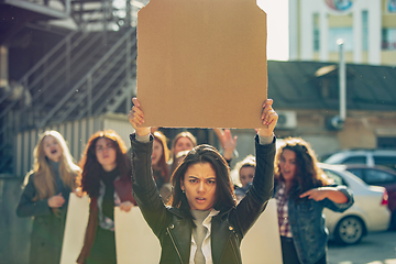 Image showing Young people protesting of women rights and equality on the street