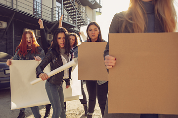 Image showing Young people protesting of women rights and equality on the street