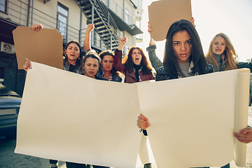 Image showing Young people protesting of women rights and equality on the street