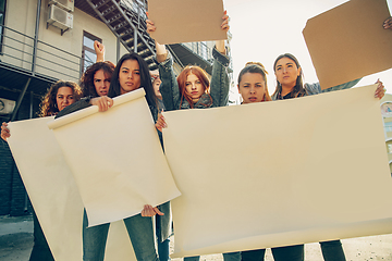 Image showing Young people protesting of women rights and equality on the street