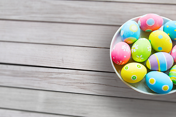 Image showing close up of colored easter eggs on plate