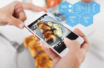 Image showing hands with food on smartphone screen