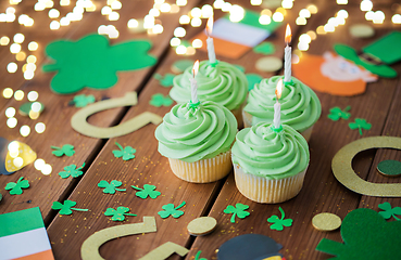 Image showing green cupcakes and st patricks day decorations