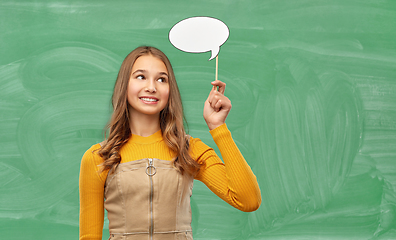 Image showing student girl with speech bubble over chalk board