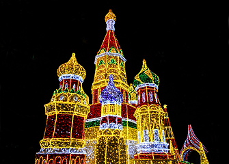 Image showing Bright lights decoration in form of Saint Basil's Cathedral (Sob