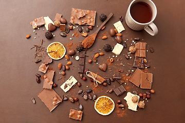 Image showing hot chocolate with nuts, cocoa powder and candies