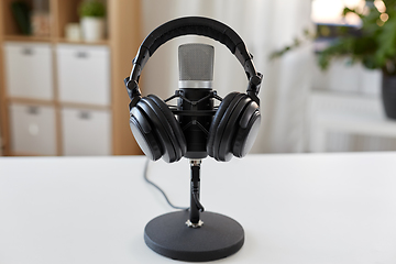 Image showing headphones and microphone at home office