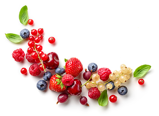 Image showing composition of fresh berries and green leaves