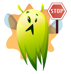 Image showing Worried cartoon green monster vector illustartion on white backg