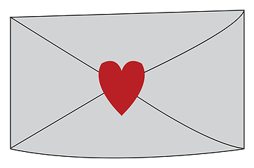 Image showing Grey envelope sealed with red heart sign wax vector color drawin