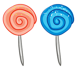 Image showing Two orange and blue-colored cartoon lollipops/Candy vector or co