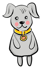 Image showing A grey dog with a golden collar looks cute vector or color illus