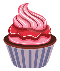 Image showing Chocolate cupcake with raspberry icing illustration vector on wh