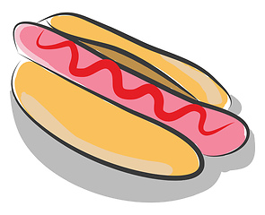 Image showing The pink and red sauced hotdog vector or color illustration