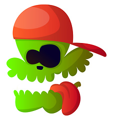 Image showing Green cartoon skull with red hat vector illustration on white ba